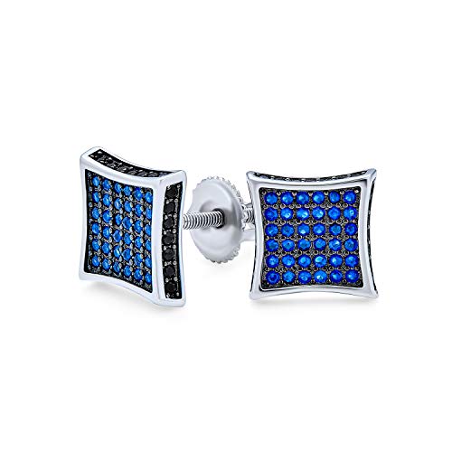 Schwarz Blau Cubic Zirconia Micro Pave Cz Quadratische Ohrstecker Für Männer Simuliert Sapphire Sterling Silber Schraube Zurück 9Mm von Bling Jewelry