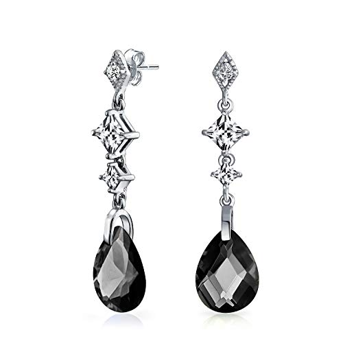 Schwarze Briolette facettierte Tropfen Birnenform Zirkonia CZ Kronleuchter Ohrringe für Damen Sterlingsilber von Bling Jewelry