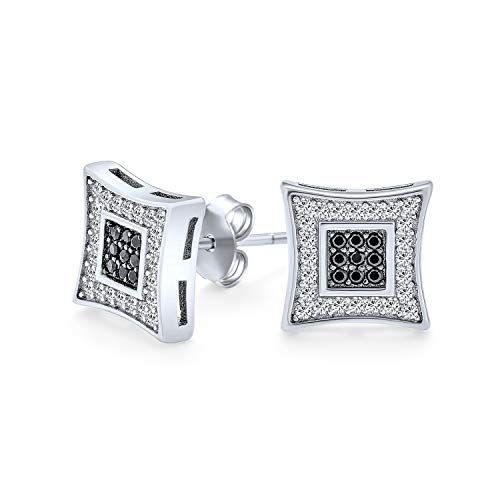 Contemporary Contrast" - Herren 10Mm Quadrat Schwarz & Weiß CZ Micro Pave Drachen Ohrstecker In .925 Sterlingsilber von Bling Jewelry