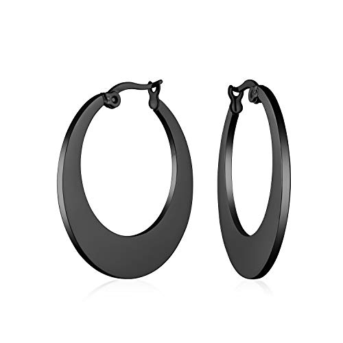 Schwarze Flache Ovale Ohrringe Für Frauen Schwarz Ip Plattiert Edelstahl 1,25 Durchmesser von Bling Jewelry
