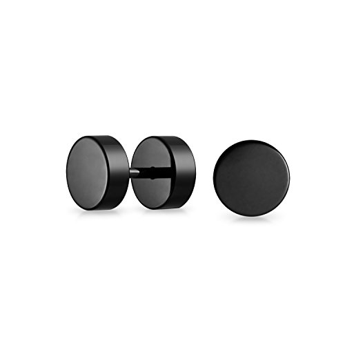 Black Bar Bell 8 Mm Runde Illusion Faux Ear Plug Ohrringe Für Männer Für Jugendliche Chirurgenstahl 16G Schraube Zurück von Bling Jewelry