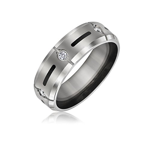 Bling Jewelry Schwarzes Inlay Aaa Cz Kubischer Zirkon Akzent Silberton Titanium Breite Hochzeit Band Ring Für Männer 8Mm von Bling Jewelry