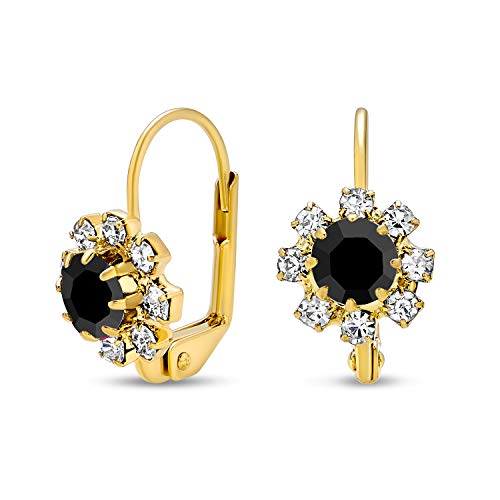 Schwarze Und Weiße Kristallblume 18K Gold Plattiert Messing Hebel Zurück Tropfen Ohrringe Für Frauen von Bling Jewelry