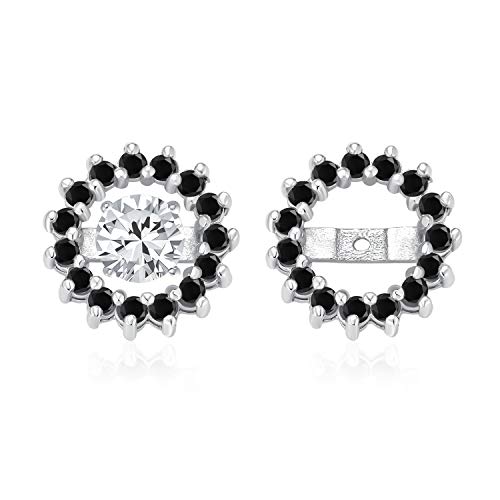 Schwarzer Cubic Zirkonia Cz Runde Pave Halo Ohrringe Jacken Für Ohrstecker Jacke Nur Für Frauen .925 Sterling Silber von Bling Jewelry