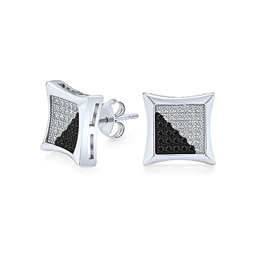 Schwarzer Weißer Quadratischer Kubischer Zirkonia Cz Micro Pave Kite Geformte Ohrstecker Für Männer Konkav .925 Sterling Silber 10Mm von Bling Jewelry