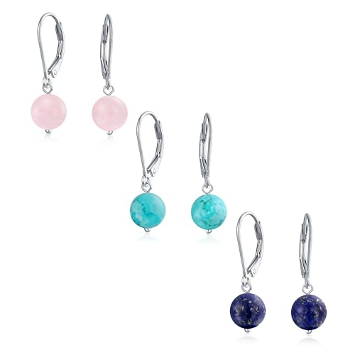 Bling Jewelry Satz Von Drei Einfachen Runden Perlen Stabilisiert Türkis Rosa Leverback Set Kugel Tropfen Ohrringe Für Frauen.925 Sterling Silber Dezember Geburtsstein von Bling Jewelry