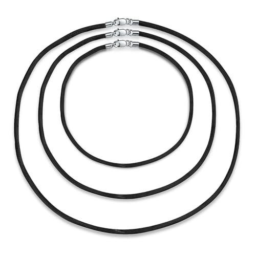 Set Aus Drei Weichen Dünnen Satin-Schwarz-Seidenkordel-Halsketten Für Das Schichten Von Anhängern Für Frauen Männer Und Teenager. .925 Sterling Silber Karabinerverschluss 14 18 Und 24 Zoll von Bling Jewelry