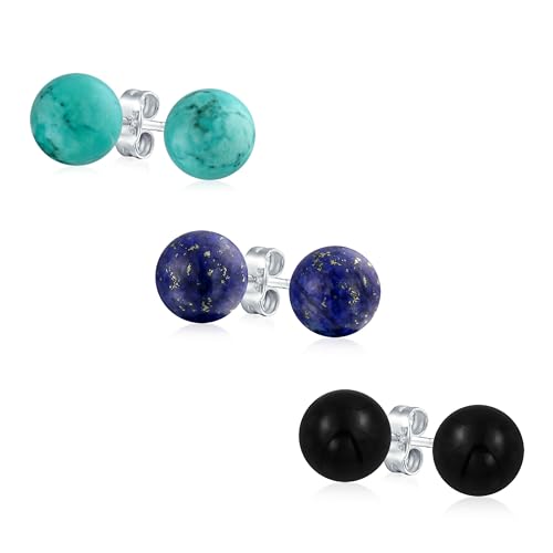 Set Aus Drei Großen 10MM Natürlichen Lapis Türkis Onyx Edelstein Rundperlen Ohrsteckern Aus 925Er Sterlingsilber Für Frauen Und Teenager Set Aus Drei Großen 10MM Natürlichen Lapis Türkis Onyx Edelstein Rundperlen Ohrsteckern Aus 925Er Sterlingsilber Für Frauen Und Teenager von Bling Jewelry