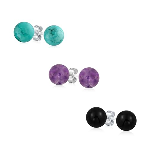 Satz Von Drei Einfachen Edelstein Lila Amethyst Türkis Onyx Runden Kugel Ohrsteckern Für Frauen .925 Sterlingsilber 8MM Satz Von Drei Einfachen Edelstein Lila Amethyst Türkis Onyx Runden Kugel Ohrsteckern Für Frauen .925 Sterlingsilber 8MM von Bling Jewelry