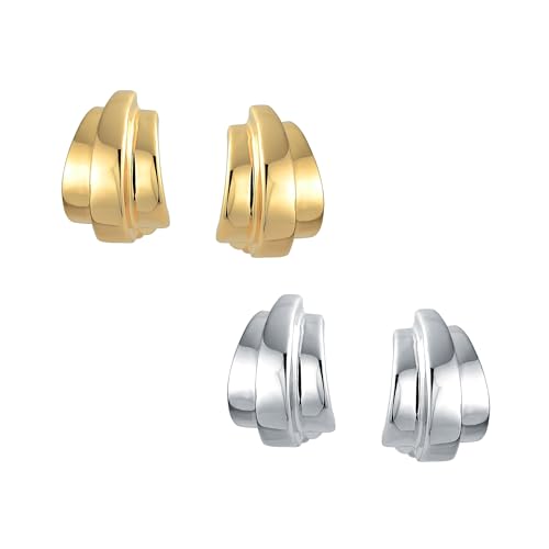 Set Aus Zwei Modernen Geometrischen Einfachen Kuppel Shrimp Halbkreolen Clip Ohrringen Für Frauen Ohne Ohrlöcher Vergoldet Und Versilbert von Bling Jewelry