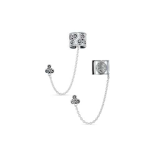 Set aus zwei keltischen irischen Wikinger-Wirbel-Sonne & Trinity Triskele Wrap Knorpel Ohrmanschette Kette durchbohrt Ohrstecker Ohrringe 1 Stück oxidiertes .925 Sterlingsilber von Bling Jewelry