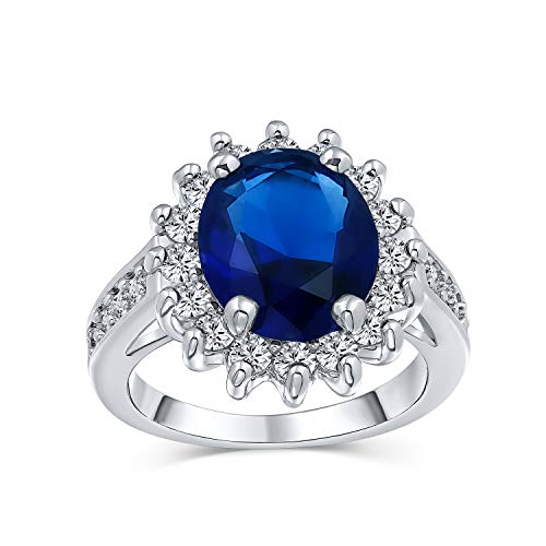 Sie Klassischen Traditionellen 5Ctw Royal Blue Cz Crown Halo Oval Cubic Zirconia Simuliert Sapphire Verlobungsring Für Frauen Side Stones Abschlussballise Ring Silber Plattiert Anpassbar von Bling Jewelry