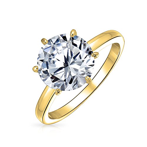 Sie Klassischen Zeitlosen Kubischen Zirkon 3Ct Aaa Cz 6 Prong Einstellung Runden Brillantschliff Solitär Verlobungsring Für Frauen Dünnen 2Mm Band .925 Sterling Silber Gelbgold Vergoldet Anpassbar von Bling Jewelry