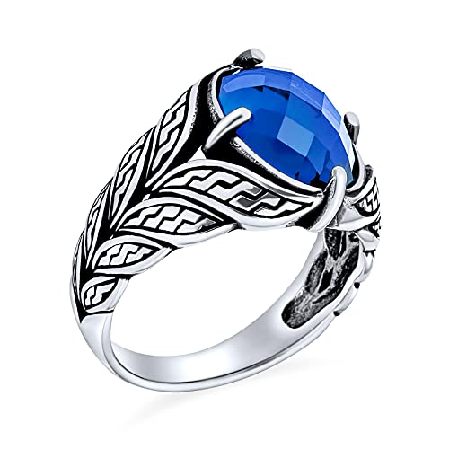 Personalisieren Sie Unisex Herren Vintage Style Großer Aussage Oval Simulierter Blauer Saphir Cz Zirkonia Konischer Weinblatt Ring Westschmuck Oxidiertes .925 Silber Handgefertigt In Der Türkei von Bling Jewelry