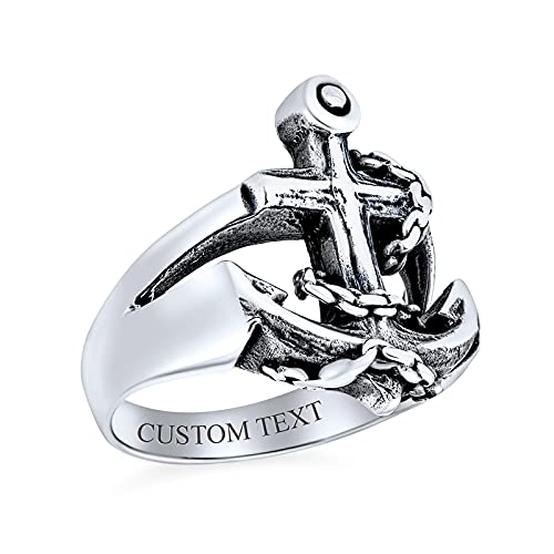 Sie Unisex Tropischen Strand Urlaub Seemann Boot Nautischen Meer Liebhaber Ocean Seil Offen Mariners Anchor Band Ring Für Männer Oxidiert 925 Sterling Silber Hergestellt In Turkey Brauch Graviert von Bling Jewelry