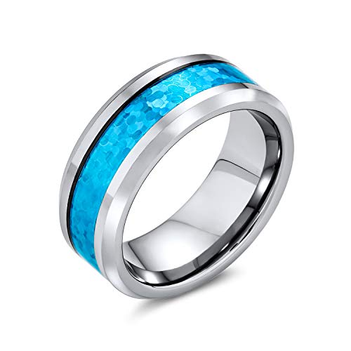 Bling Jewelry Simulierter Blauer Opal Inlay Paare Titan Ehering Ring Für Männer Für Frauen Silber Ton 8Mm von Bling Jewelry