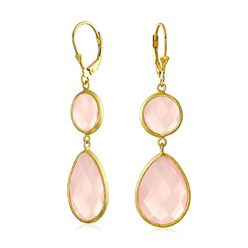 Elegante Weiche Rosa Simulierte Chalcedon Hängeohrringe: Doppeltes Rundes Tränenform, Ohrhaken Für Frauen - 14K Vergoldetes .925 Sterlingsilber - Facettierter Quarzstein von Bling Jewelry