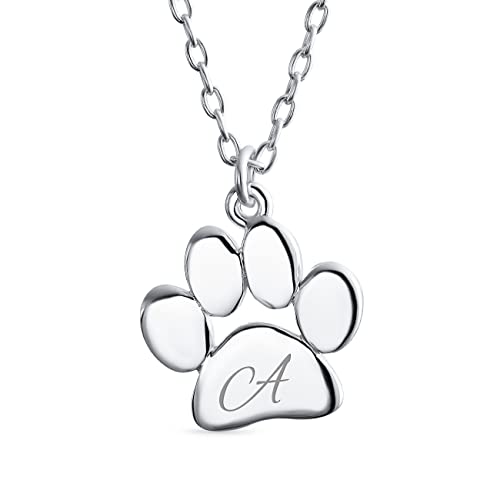 Skript Initiale Alphabet Buchstabe A Dainty Hund Katze Haustier Kätzchen Welpe Paw Print Anhänger Halskette Tierschmuck Für Frauen Teen Poliert .925 Sterling Silber Mit Kette Individuell Graviert von Bling Jewelry