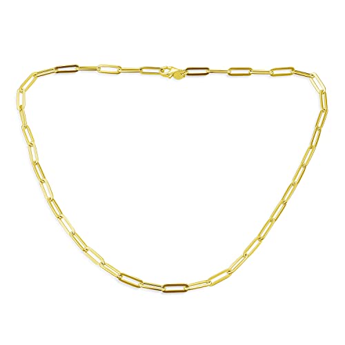 Bling Jewelry Massive Strong Yellow 14K Gold Over .925 Sterlingsilber Italienisch 4MM Büroklammer Link Kette Halskette Für Männer Frauen Nickel-Free Made In Italy 20 Inch von Bling Jewelry