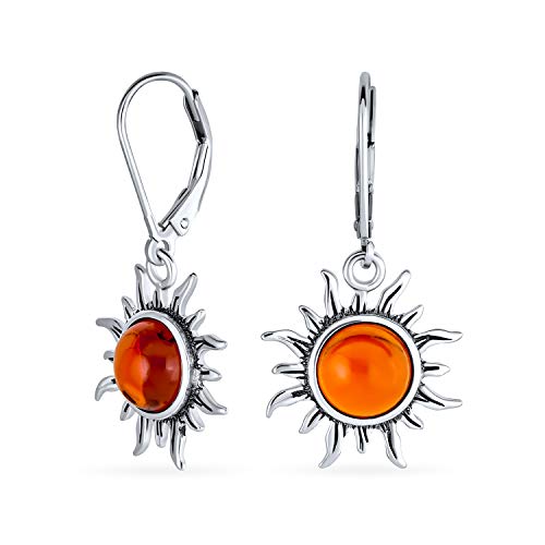 Tropische Flitterwochen Urlaub Strand Sonne Steigen Echten Honig Cognac Bernstein Runde Sunburst Baumeln Tropfen Ohrringe Für Frauen Hebel Zurück Oxidiert .925 Sterling Silber von Bling Jewelry