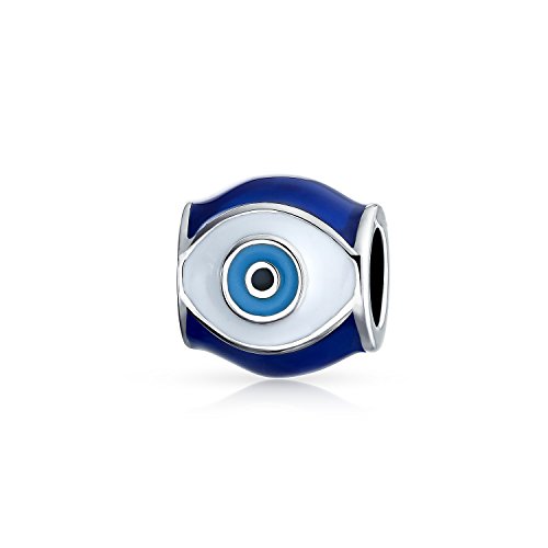 Spirituelles Amulett Viel Glück Blau Emaille Böser Blick Charm Barrel Bead Für Jugendliche Frauen .925 Sterlingsilber Passt Europäisches Armband von Bling Jewelry