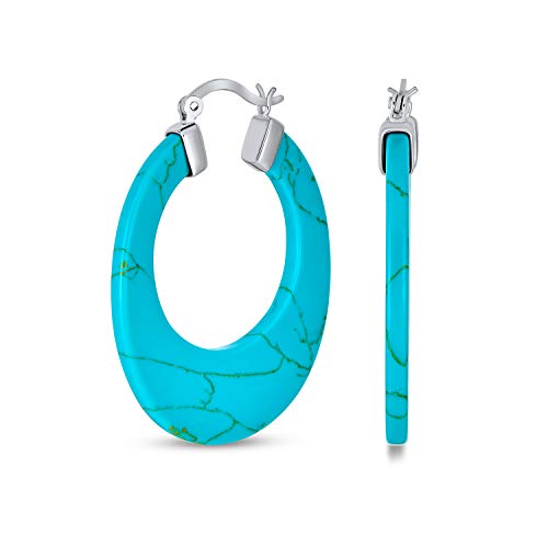 Wide Flat Blau Türkis Edelstein Large Oval Hoop Ohrringe Für Frauen Teen .925 Sterling Silber Mehr Farben 1,5" Durchmesser von Bling Jewelry