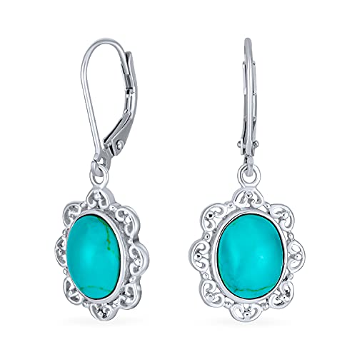 Boho Western Stil Filigran Halb Edelstein Stabilisiert Blauer Türkis Kuppel Oval Tropfen Ohrringe Für Frauen Lever Back .925 Sterling Silber von Bling Jewelry