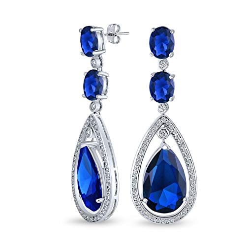 Art Deco Stil Hochzeit Simuliert Blauer Saphir Aaa Cubic Zirconia Halo Große Teardrop CZ Erklärung Baumeln Kronleuchter Ohrringe Für Frauen Brautparty Versilbert von Bling Jewelry