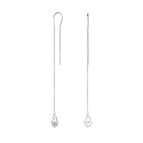 Amulett Talisman Hamsa Hand Gottes Symbol Spirituelle Dünne Lange Kette Fädelohrhänger Für Frauen Teenager .925 Sterlingsilber U Stabilisator von Bling Jewelry