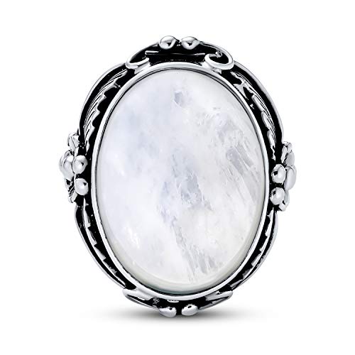 Süden Western Native American Stil Leaf Large Oval Gemstone Boho Moonstone Statement Ring Western-Schmuck Für Frauen .925 Sterling Silber von Bling Jewelry