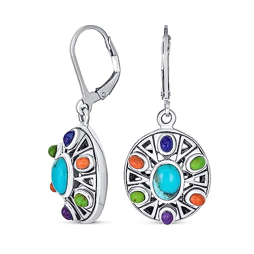 Western-Schmuck Multicolor Edelstein Orange Lila Türkis Oval Medaillons Disc Ohrringe Für Frauen Oxidiert .925 Sterlingsilber Lever Back von Bling Jewelry