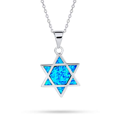 Hanukkah Magen Judaic Blue Created Opal Inlay Star of David Anhänger Halskette Für Bat Mitzvah Für Frauen Für Teenager .925 Sterling Silber von Bling Jewelry