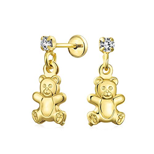 Whimsical Playful Stuff Tier Teddybär Baumelnd Ohrringe Für Mädchen Junge Jugendliche Cz Akzent 14K Gelbgold Vergoldet Messing von Bling Jewelry