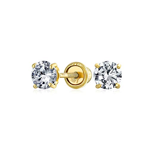 Traditionelle 0,25CT Massives 14K Gelbgold 3Mm Winzige Minimalistische Runde AAA Cubic Zirkonia Brillantschliff Solitaire CZ Ohrstecker Für Frauen von Bling Jewelry