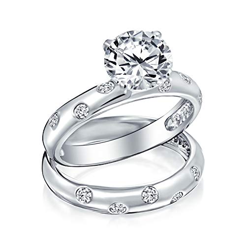 Traditionelle Etoile 2CTW Runde Solitär 4 Zacken AAA CZ Verlobungsjubiläum Ehering Ring Set für Frauen Gelb 14KGold Plattiert.925 Sterling Silber von Bling Jewelry