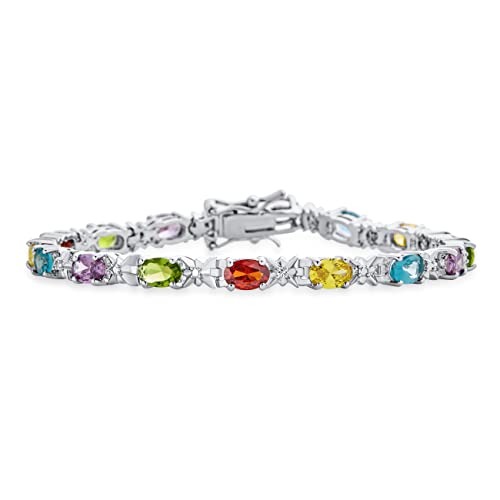 Traditionelle Vintage Stil Schmuck Abwechselnd Cubic Zirconia 6X4MM Oval Form Aaa CZ 12 CT Simuliert Edelstein Multi Colored Tennis Armband Träne Für Frauen Hochzeit Silber Vergoldet 7 Inch von Bling Jewelry