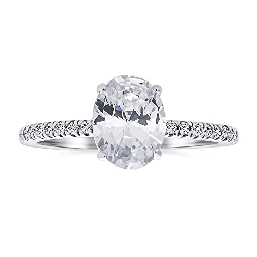 Traditioneller zeitloser 2CT AAA CZ 6x8 MM Brillantschliff ovaler Solitär Verlobungsring für Frauen Zirkonia Pave Dünnes zartes Band .925 Sterling Silber von Bling Jewelry