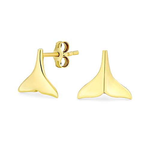 Tropical Winzige Nautical Whale Tail Mermaid Fin Stud Earrings For Freundin Gold 2.5 Microns Vermeil .925 Sterling Silver von Bling Jewelry