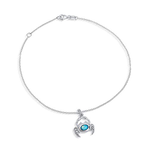 Tropischer Strand Hawaii Urlaub Nautischer Strand Sand Krabbe Kreativer Blauer Opal Dangle Charme Fußkettchen Knöchelarmband Für Frauen Und Teenager .925 Sterling Silber 9, 10 Zoll Verstellbar von Bling Jewelry