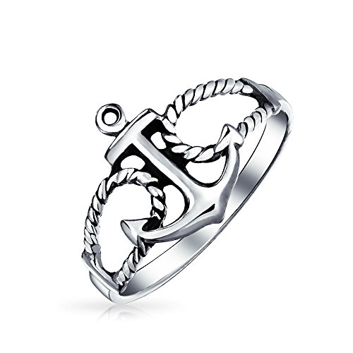 Tropischer Strand Urlaub Seemann Boot Nautischen Meer Liebhaber Ocean Seil Offen Mariners Anker Band Ring Für Frauen Teenager Oxidiert 925 Sterling Silber von Bling Jewelry