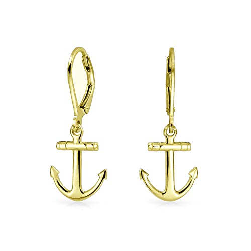 Tropischer Strandurlaub Flitterwochen Einfache Nautische Boot Anker Hebel Rückseite Hängeohrringe Für Frauen Teenager Gelb Vergoldet .925 Sterlingsilber von Bling Jewelry