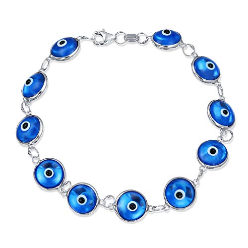 Schutz Glücksbringer Amulett Türkische Durchsichtige Glasperlen Böser-Blick-Armband Für Frauen Teen .925 Sterlingsilber Blau 7,5 Zoll von Bling Jewelry