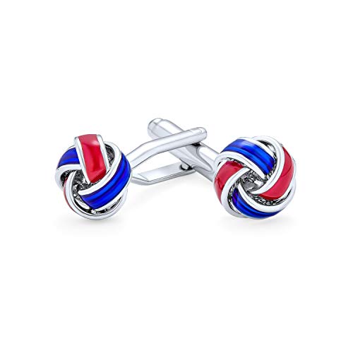 Amerikanische Usa Patriotische Rot Weiß Blau Twist Liebe Knot Woven Geflochtene Kabel Ball Hemd Manschettenknöpfe Für Männer Executive Bräutigam Geschenk Dreifarbig Edelstahl Scharnier Bullet Back von Bling Jewelry