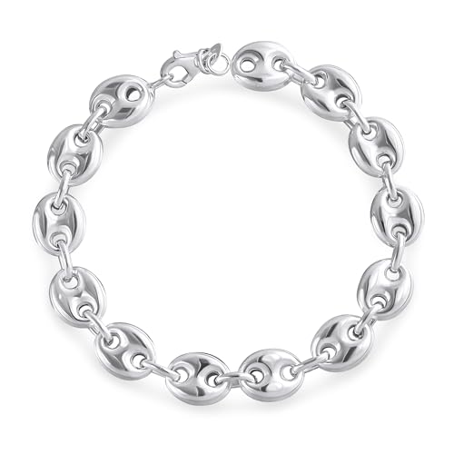 Bling Jewelry Unisex .925 Sterling Silber Nautische Anker Link Puff Mariner Kettenglied Armband Für Frauen Männer 9Mm Breit 8 Zoll von Bling Jewelry