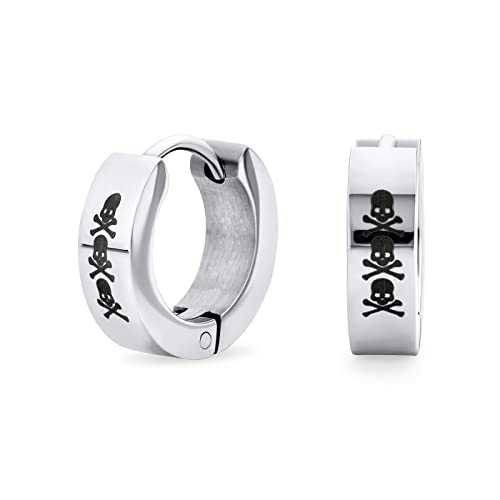 Unisex Biker Schmuck Kleine Halloween Schädel Creolen Kpop Umarmende Ohrringe Für Männer Frauen Teenager Silberfarbener Edelstahl von Bling Jewelry
