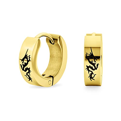 Unisex Bikerschmuck Kleiner Asiatischer Drache Hoop Kpop Huggie Ohrringe Für Männer Frauen Teen Gold Ton Edelstahl von Bling Jewelry