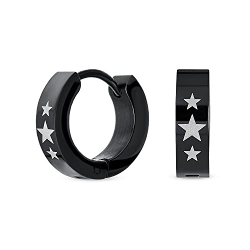 Unisex Bikerschmuck Tragen Sie Patriotische Usa Amerikanische Sterne Hoop Kpop Huggie Ohrringe Für Männer Frauen Teen Schwarz Ip Edelstahl von Bling Jewelry