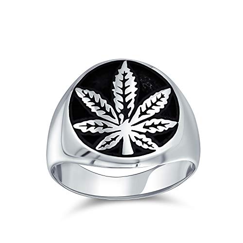 Unisex Cannabis Weed Schmuck Marihuana Blatt Medaillon Flache Runde Signet Marihuana Blatt Ring Western-Schmuck Für Männer Oxidiert .925 Sterling Silber Handgefertigt In Der Türkei Brauchizable von Bling Jewelry