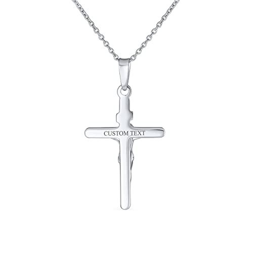 Unisex Einfache Christlich Katholische Religiöse Schmuck Medium Traditionelle Inri Jesus Kruzifix Kreuz Halskette Anhänger Für Frauen Männer .925 Sterling Silber 18" Kette Custom Graviert von Bling Jewelry