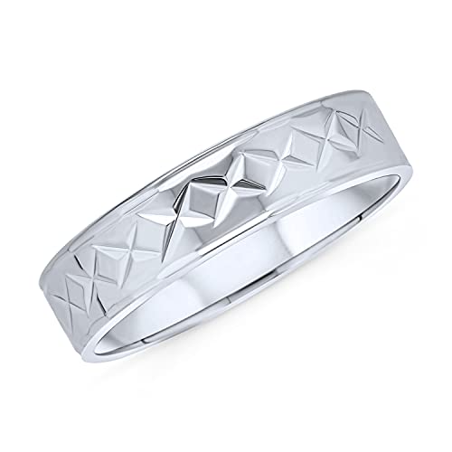 Unisex Personalisierbarer X Muster .925 Sterling Silber Diamantschnitt Ehering Für Paare Männer Frauen 5MM Breit von Bling Jewelry